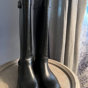 Cole Haan Black Rain Boots with Silver Buckles